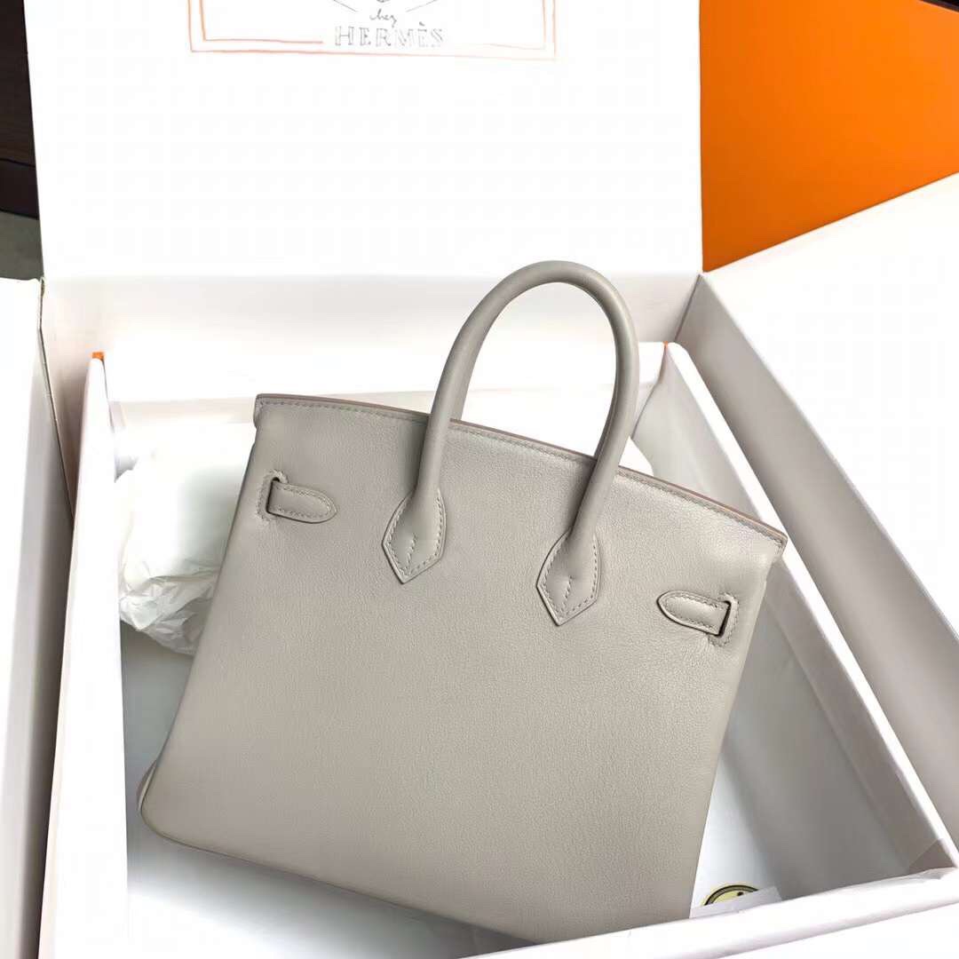 Hermes Birkin 25CM Swift Leather Handbag Light Grey 